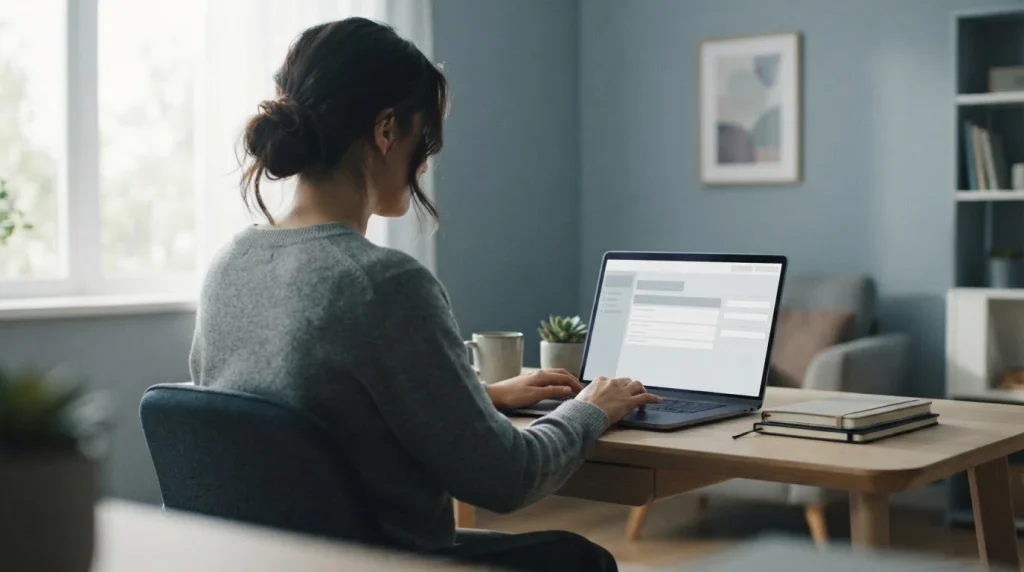 Person nutzt Laptop für Online-Sportwetten mit niedriger Einzahlung