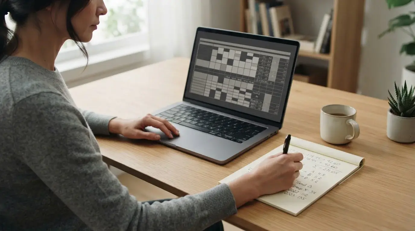 Analytischer Arbeitsplatz mit Laptop und Notizen zur Bewertung von Buchmachern