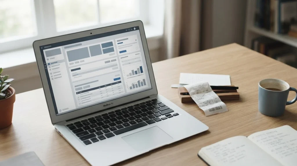 Arbeitsplatz mit Laptop und Paysafecard-PIN für Online-Wetten