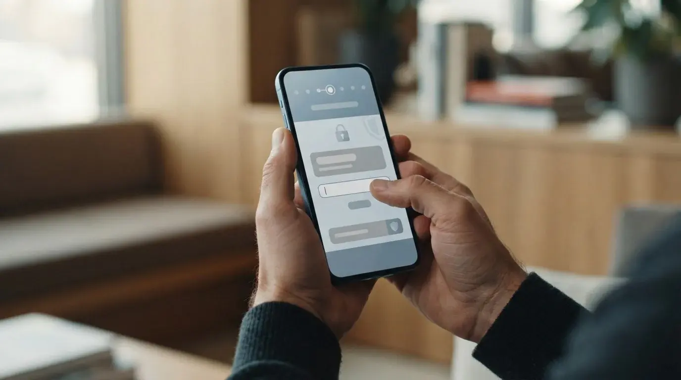 Hände über Smartphone mit mehrstufiger Authentifizierungsmaske