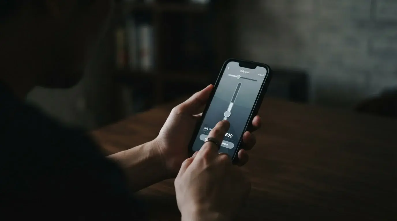 Hand setzt Limit in einer Wett-App auf dem Smartphone
