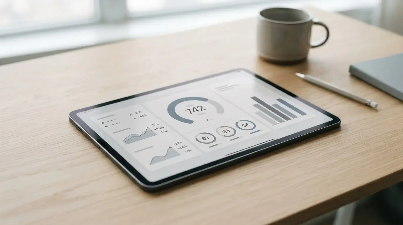 Abstrakte Darstellung von Bonitätsdaten und Score-Berechnung