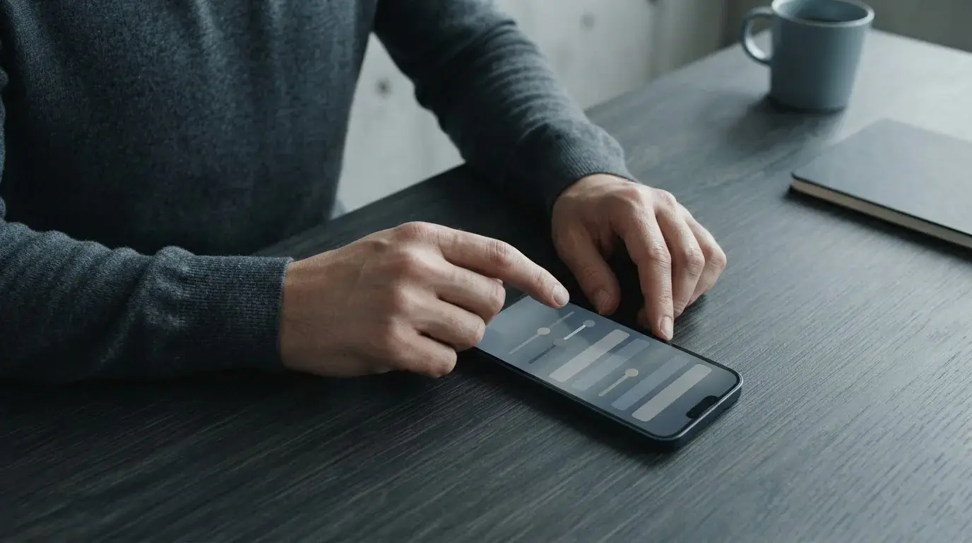 Person setzt Limits in neutraler App-Oberfläche
