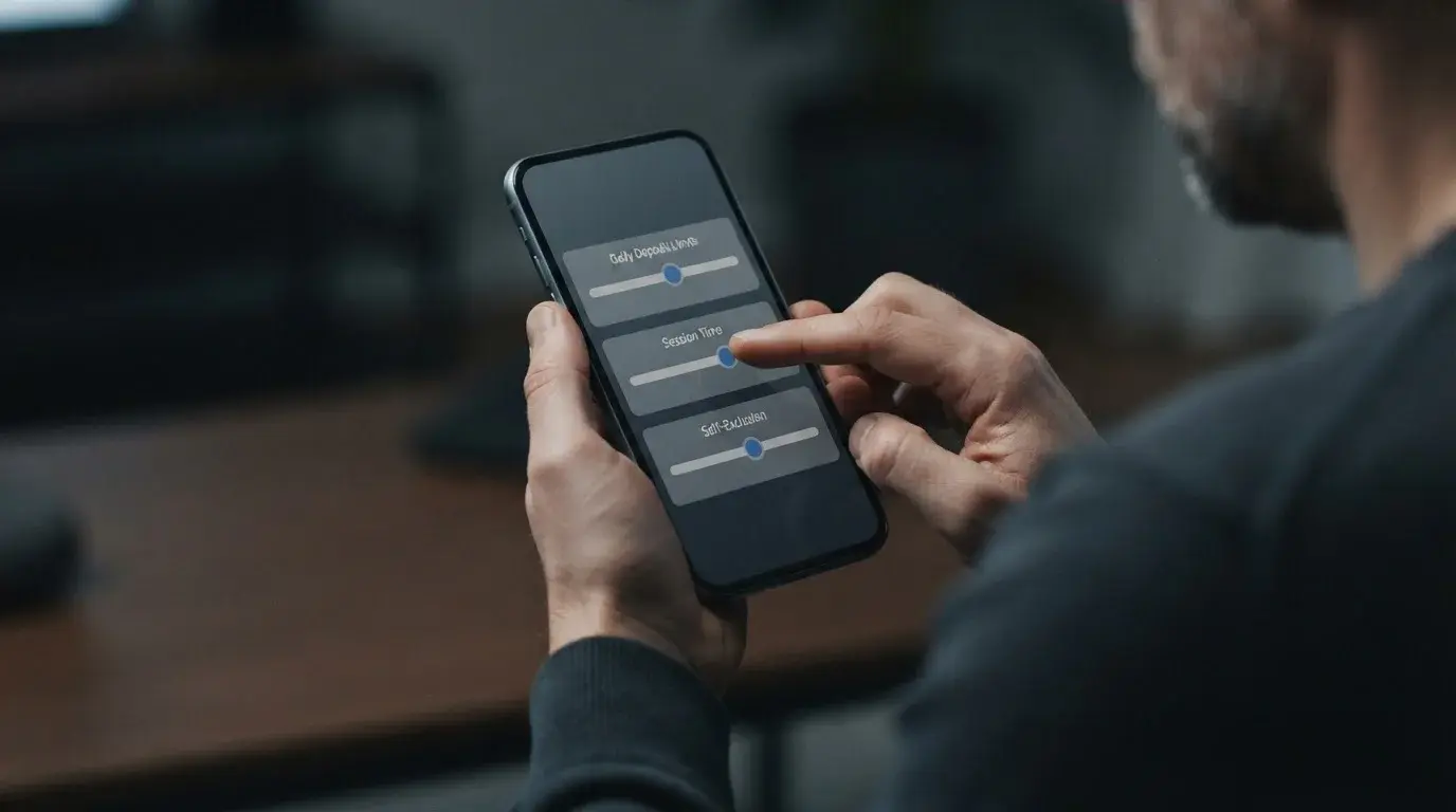 Smartphone-Screen zeigt abstrakte Einstellungen für Einsatzlimits und Kontrollmechanismen