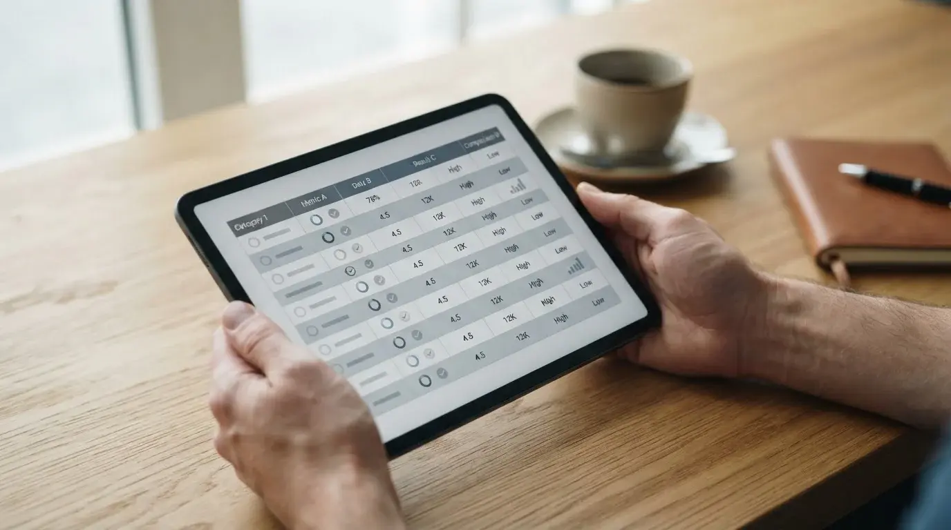 Vergleichstabelle verschiedener Wettanbieter auf Tablet-Bildschirm