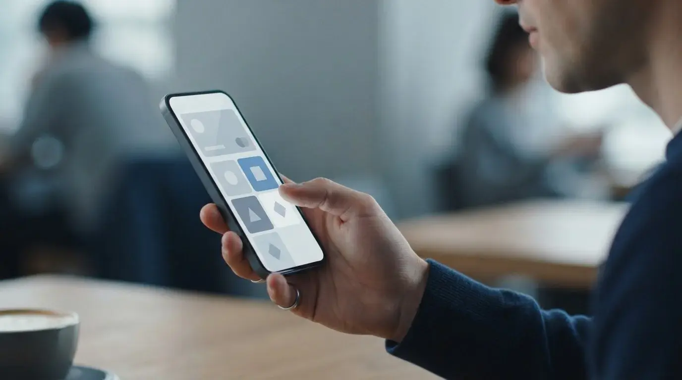 Smartphone mit abstraktem Zahlungsinterface in der Hand