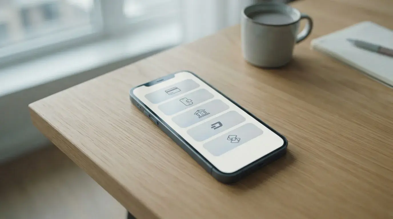 Smartphone mit verschiedenen digitalen Zahlungsoptionen auf dem Display